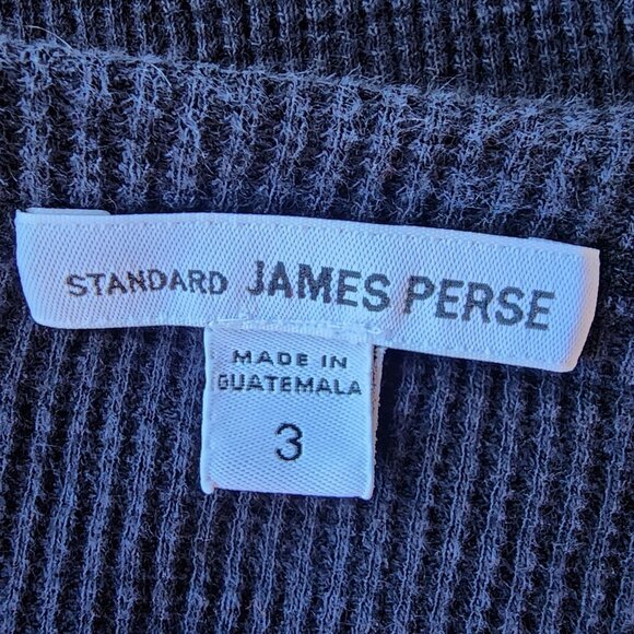 James Perse Standard Womens Large / 3 Top Waffle Knit Black Thermal Long Sleeve - Picture 6 of 9